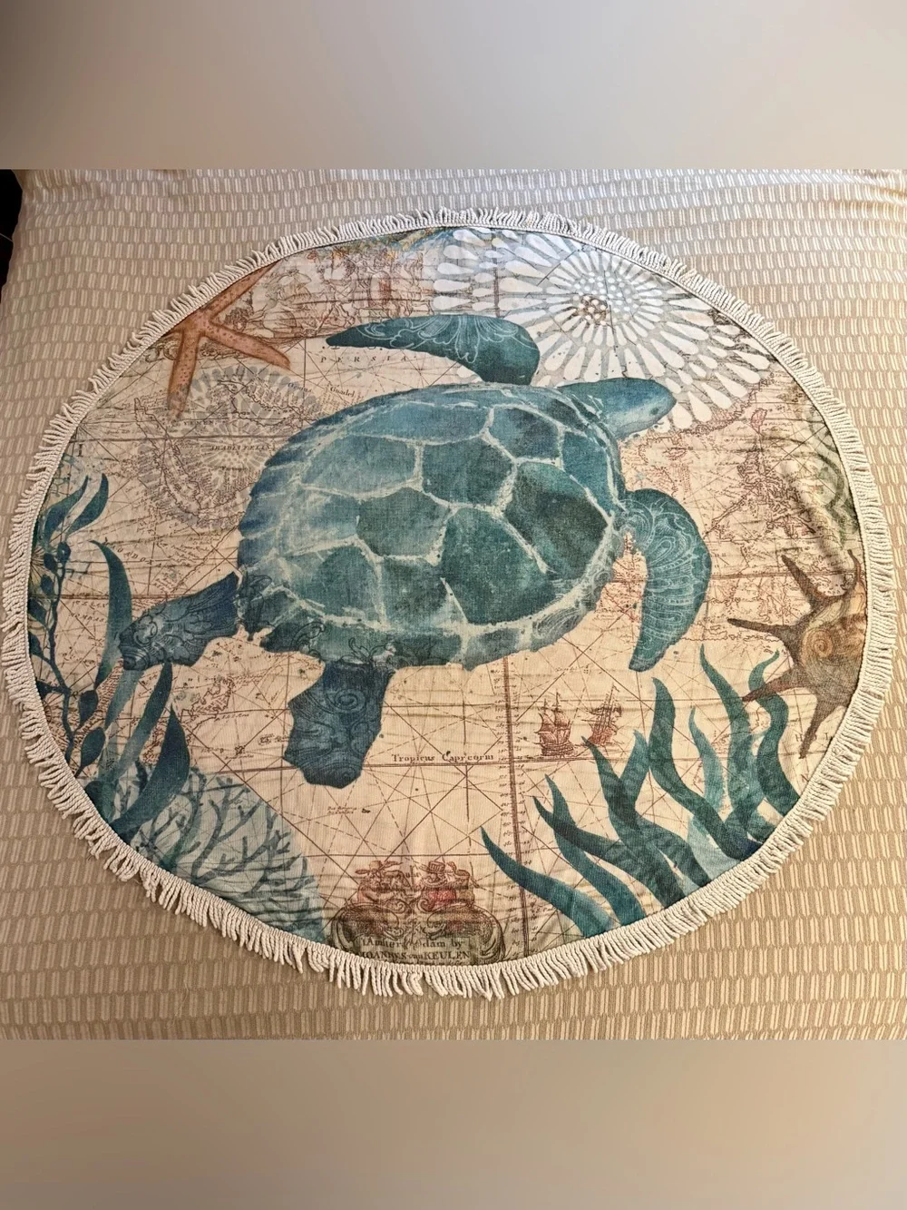 Extra Large Round Beach Towel Blanket * Sea Turtle * Tassel Fringe * 60